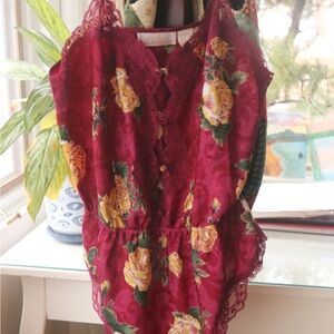 Delicates Floral Lace Chemise - Burgundy and Yellow